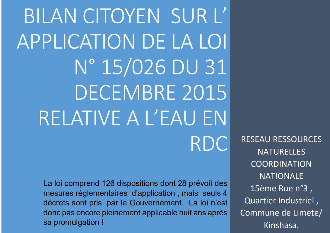 BILAN CITOYEN SUR L’ APPLICATION DE LA LOI N° 15/026 DU 31 DECEMBRE 2015 RELATIVE A L’EAU EN RDC