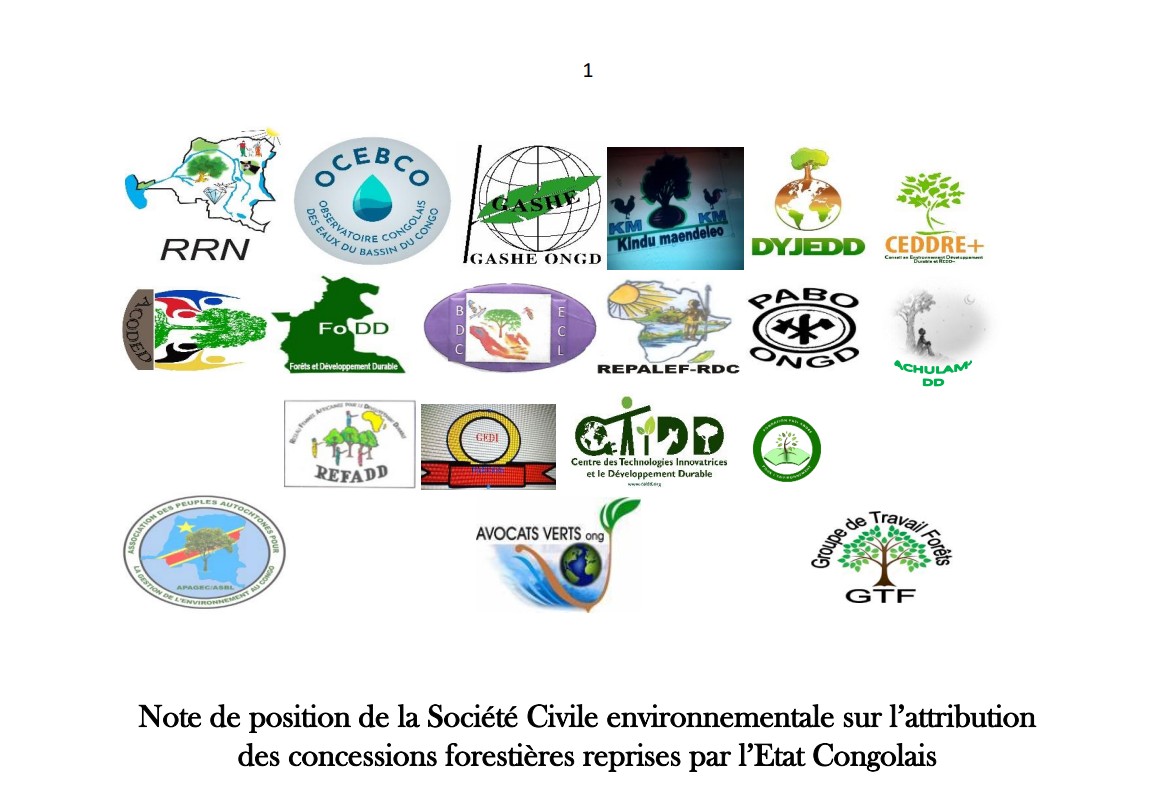 Note de position de la Société Civile environnementale sur l’attribution des concessions forestières reprises par l’Etat Congolais