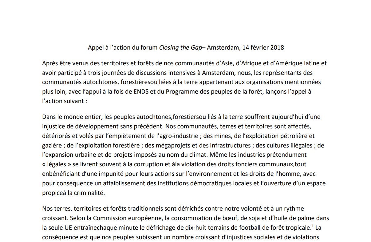Appel à l’action du forum Closing the Gap– Amsterdam, 14 février 2018