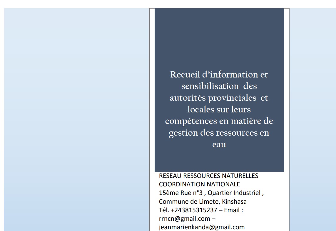 Recueil d’information et sensibilisation des autorités provinciales et locales sur leurs compétences en matière de gestion des ressources en eau